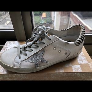 Authentic Golden Goose silver glitter sneakers